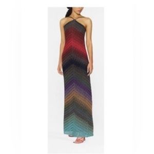 NWT Missoni Metallic Chevron Knit Halter Maxi Dress